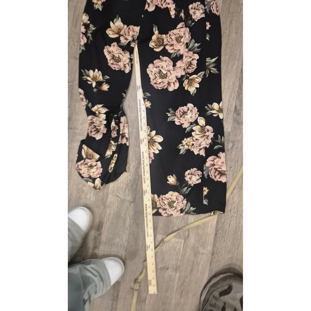 Black Floral Wrap Romper Wide Leg Boho Chic Belted Flowy Jumpsuit western flow S - Picture 10 of 12